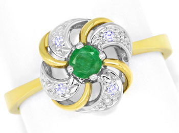 Foto 1 - Attraktiver Blütenring mit Smaragd und Diamanten, 585er, R8509